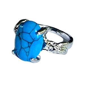 NATURAL TURQUOISE POLISHED QUALITY TITANIUM SILVER SIZE  5 RING
